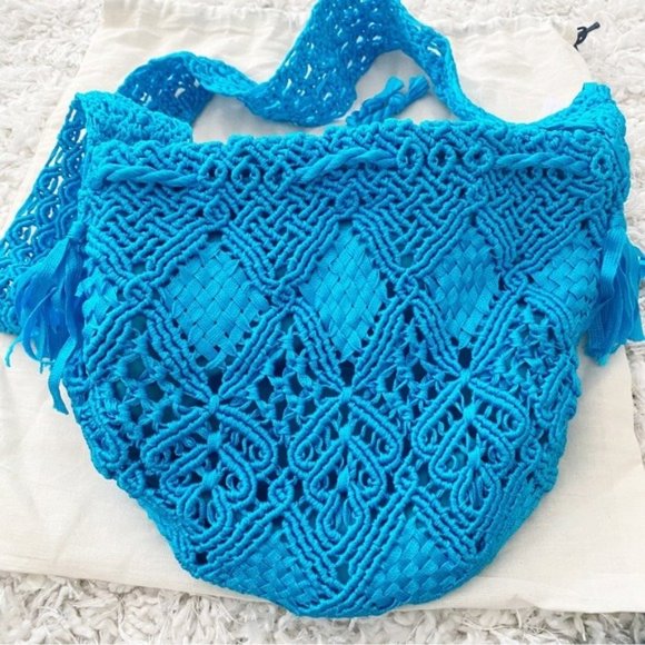 Camila Mesar Maxi Amor Dormido Mochila Drawstring Bucket Bag NWT Turquoise - Picture 13 of 13